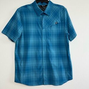 Outdoor Research Astroman Sun OR Shirt Blue Plaid Short Sleeve Snap Hiking Large